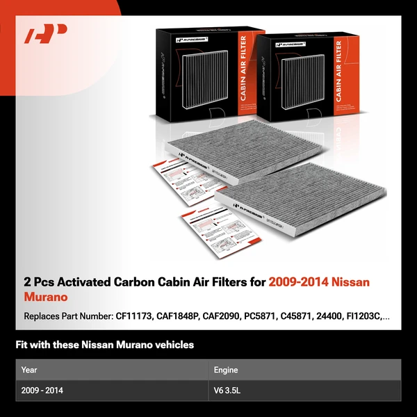 2 Pcs Activated Carbon Cabin Air Filters for 2009-2014 Nissan Murano