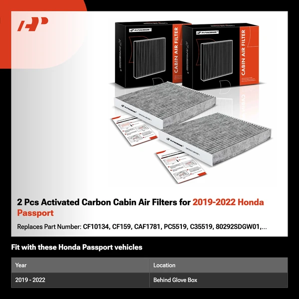 2 Pcs Activated Carbon Cabin Air Filters for 2019-2022 Honda Passport