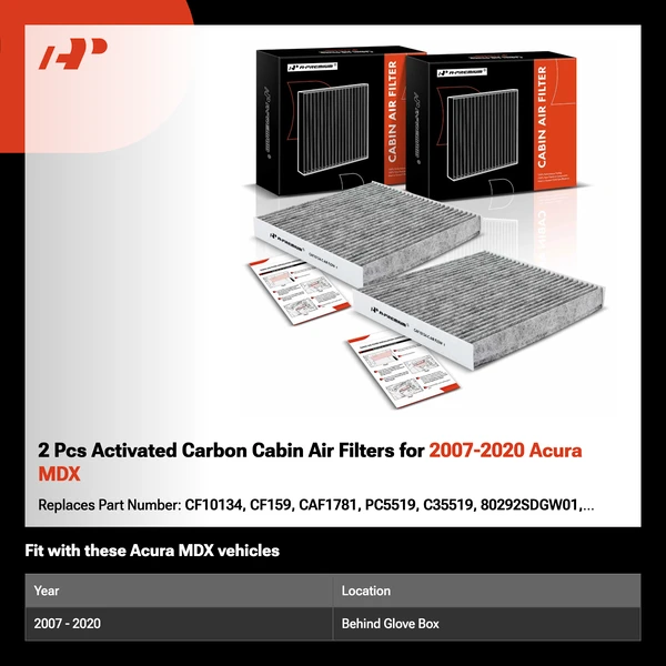 2 Pcs Activated Carbon Cabin Air Filters for 2007-2020 Acura MDX