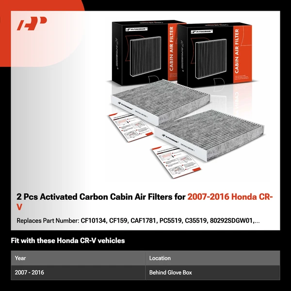2 Pcs Activated Carbon Cabin Air Filters for 2007-2016 Honda CR-V