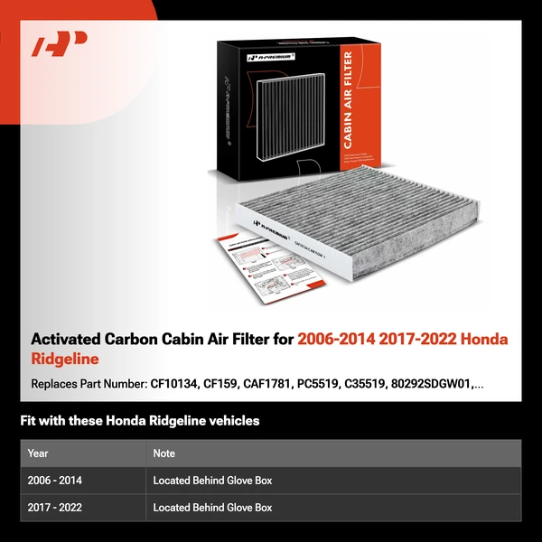 Activated Carbon Cabin Air Filter for 2006-2014 2017-2022 Honda Ridgeline