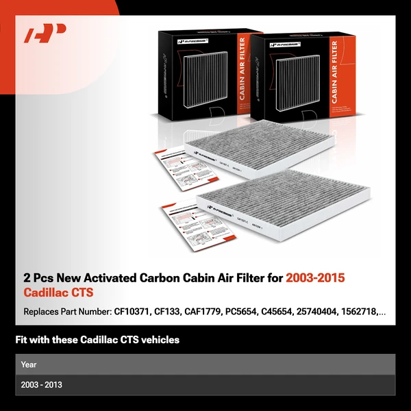 2 Pcs New Activated Carbon Cabin Air Filter for 2003-2015 Cadillac CTS