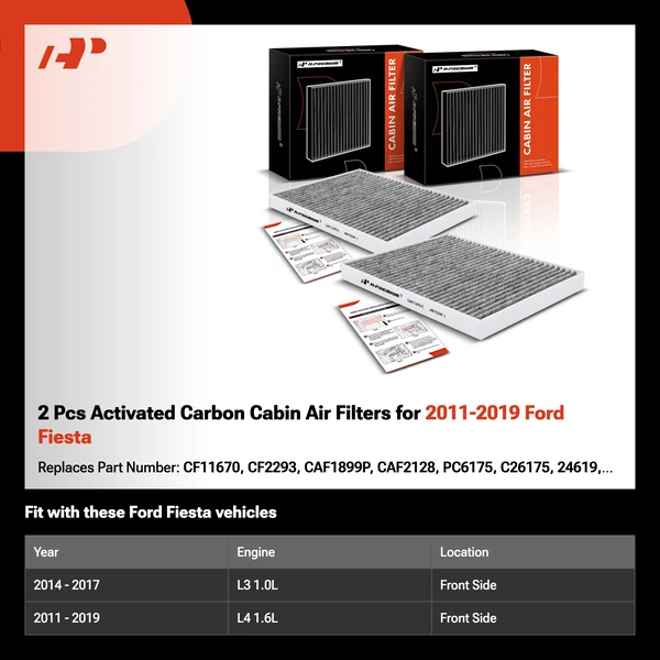 2 Pcs Activated Carbon Cabin Air Filters for 2011-2019 Ford Fiesta