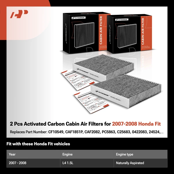 2 Pcs Activated Carbon Cabin Air Filters for 2007-2008 Honda Fit