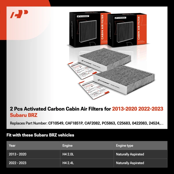 2 Pcs Activated Carbon Cabin Air Filters for 2013-2020 2022-2023 Subaru BRZ