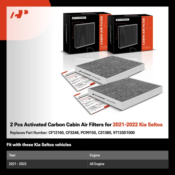2 Pcs Activated Carbon Cabin Air Filters for 2021-2022 Kia Seltos