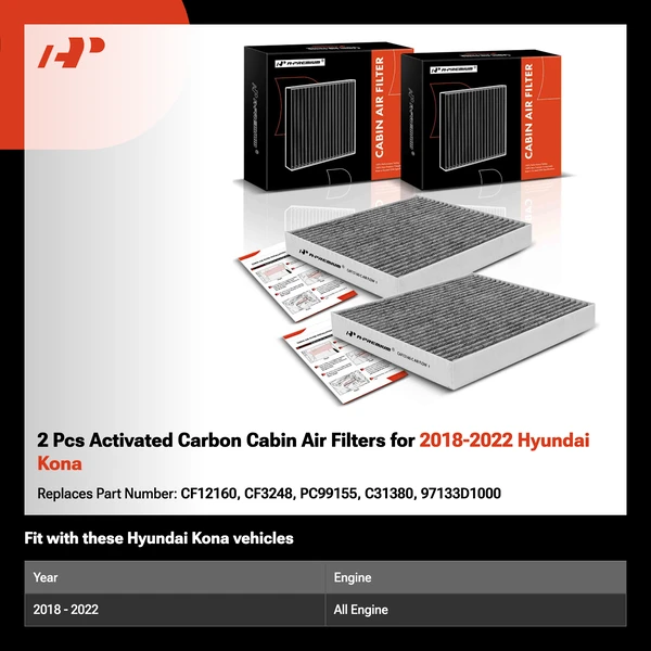 2 Pcs Activated Carbon Cabin Air Filters for 2018-2022 Hyundai Kona