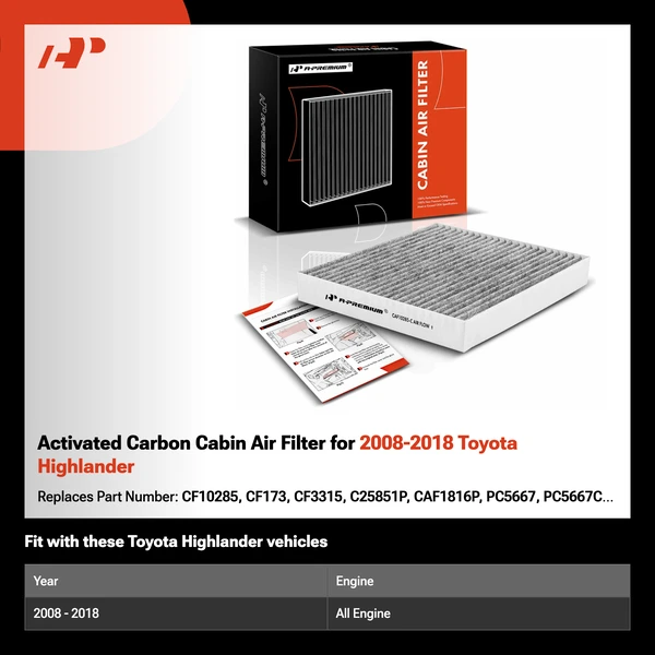 Activated Carbon Cabin Air Filter for 2008-2018 Toyota Highlander
