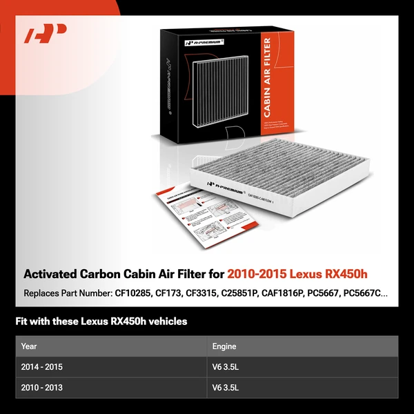 Activated Carbon Cabin Air Filter for 2010-2015 Lexus RX450h