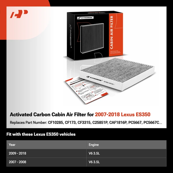 Activated Carbon Cabin Air Filter for 2007-2018 Lexus ES350