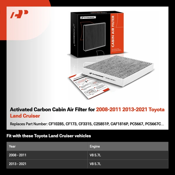 Activated Carbon Cabin Air Filter for 2008-2011 2013-2021 Toyota Land Cruiser