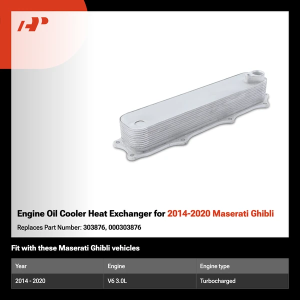 Engine Oil Cooler Heat Exchanger for 2014-2020 Maserati Ghibli
