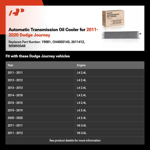Automatic Transmission Oil Cooler for 2011-2020 Dodge Journey