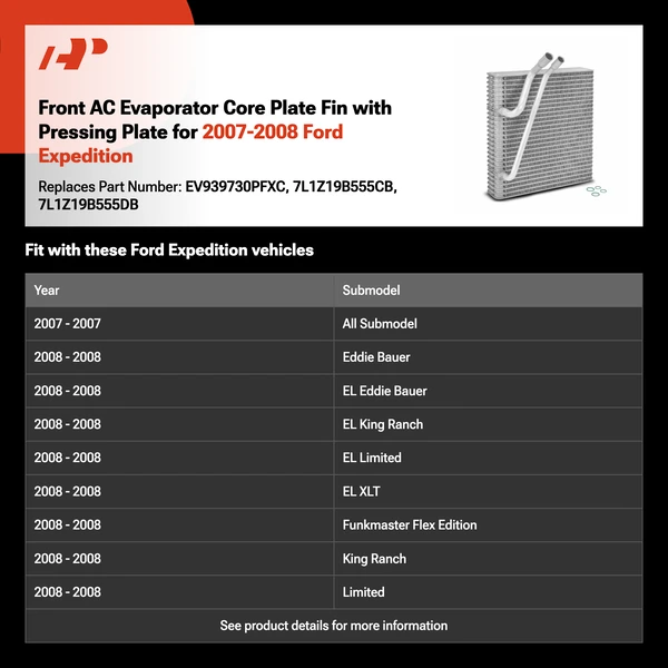 Front AC Evaporator Core Plate Fin with Pressing Plate for 2007-2008 Ford Expedition