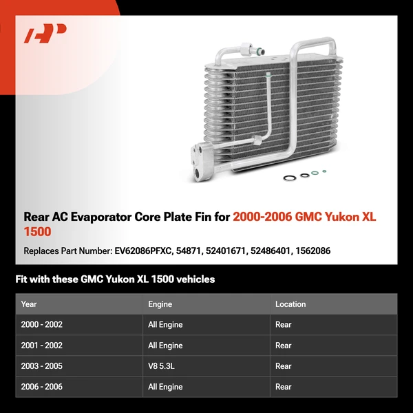 Rear AC Evaporator Core Plate Fin for 2000-2006 GMC Yukon XL 1500
