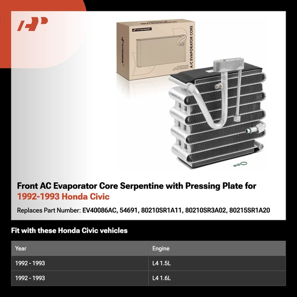 Front AC Evaporator Core Serpentine with Pressing Plate for 1992-1993 Honda Civic