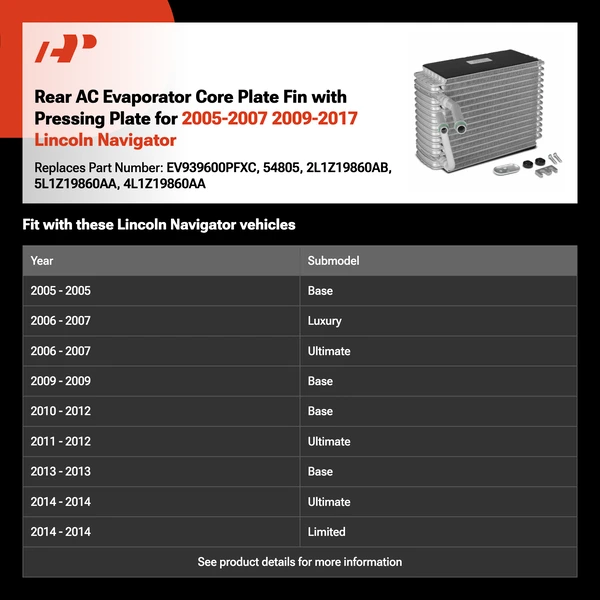 Rear AC Evaporator Core Plate Fin with Pressing Plate for 2005-2007 2009-2017 Lincoln Navigator