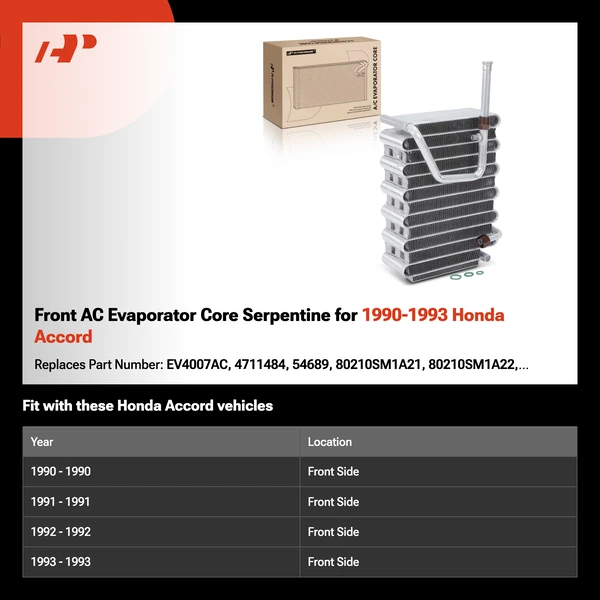 Front AC Evaporator Core Serpentine for 1990-1993 Honda Accord