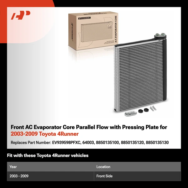 Front AC Evaporator Core Parallel Flow with Pressing Plate for 2003-2009 Toyota 4Runner