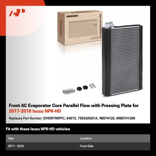 Front AC Evaporator Core Parallel Flow with Pressing Plate for 2017-2018 Isuzu NPR-HD
