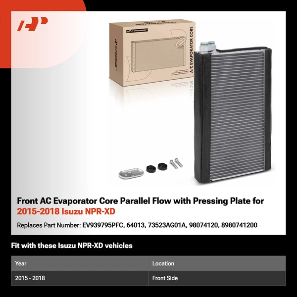 Front AC Evaporator Core Parallel Flow with Pressing Plate for 2015-2018 Isuzu NPR-XD