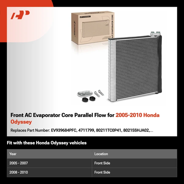 Front AC Evaporator Core Parallel Flow for 2005-2010 Honda Odyssey