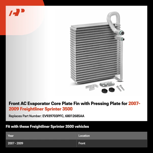 Front AC Evaporator Core Plate Fin with Pressing Plate for 2007-2009 Freightliner Sprinter 3500