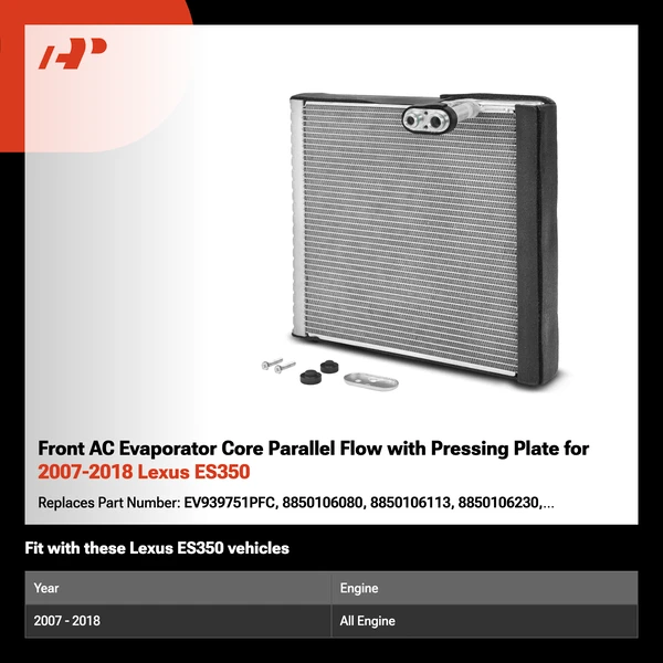 Front AC Evaporator Core Parallel Flow with Pressing Plate for 2007-2018 Lexus ES350
