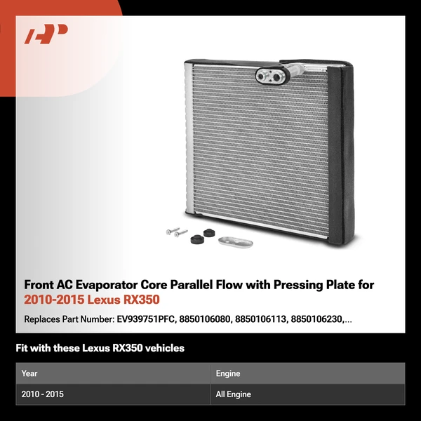Front AC Evaporator Core Parallel Flow with Pressing Plate for 2010-2015 Lexus RX350