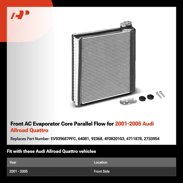 Front AC Evaporator Core Parallel Flow for 2001-2005 Audi Allroad Quattro