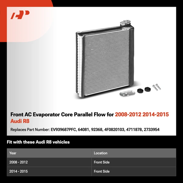 Front AC Evaporator Core Parallel Flow for 2008-2012 2014-2015 Audi R8