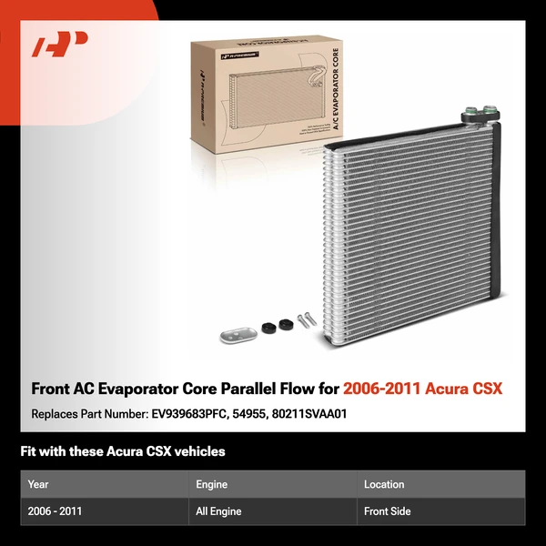 Front AC Evaporator Core Parallel Flow for 2006-2011 Acura CSX