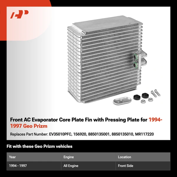 Front AC Evaporator Core Plate Fin with Pressing Plate for 1994-1997 Geo Prizm
