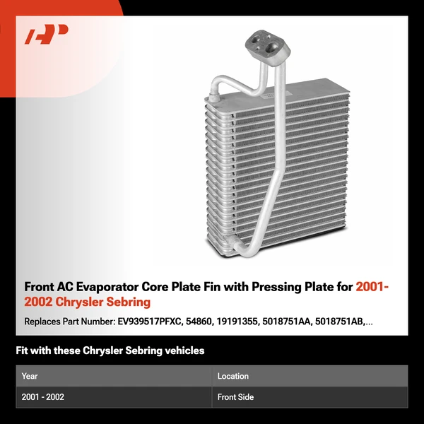 Front AC Evaporator Core Plate Fin with Pressing Plate for 2001-2002 Chrysler Sebring