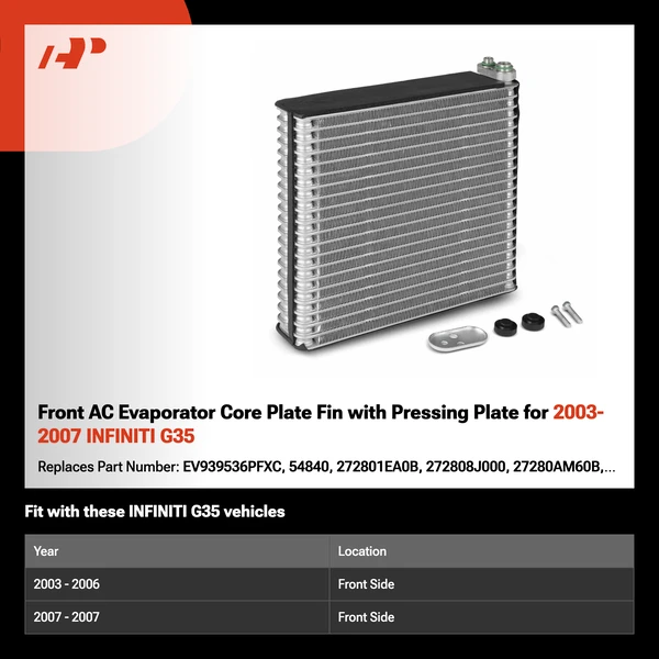 Front AC Evaporator Core Plate Fin with Pressing Plate for 2003-2007 INFINITI G35