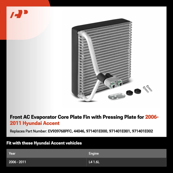 Front AC Evaporator Core Plate Fin with Pressing Plate for 2006-2011 Hyundai Accent