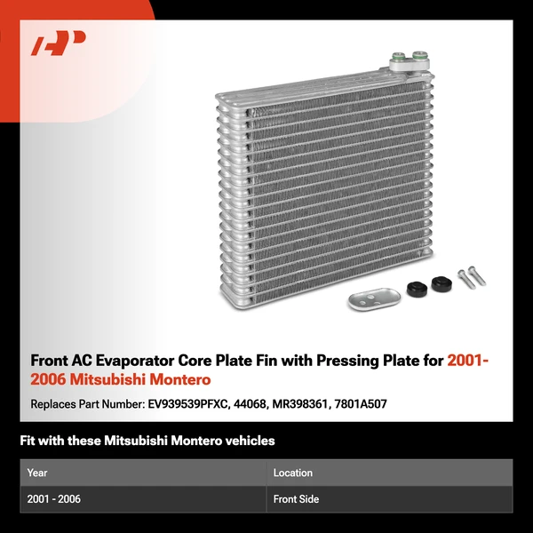 Front AC Evaporator Core Plate Fin with Pressing Plate for 2001-2006 Mitsubishi Montero