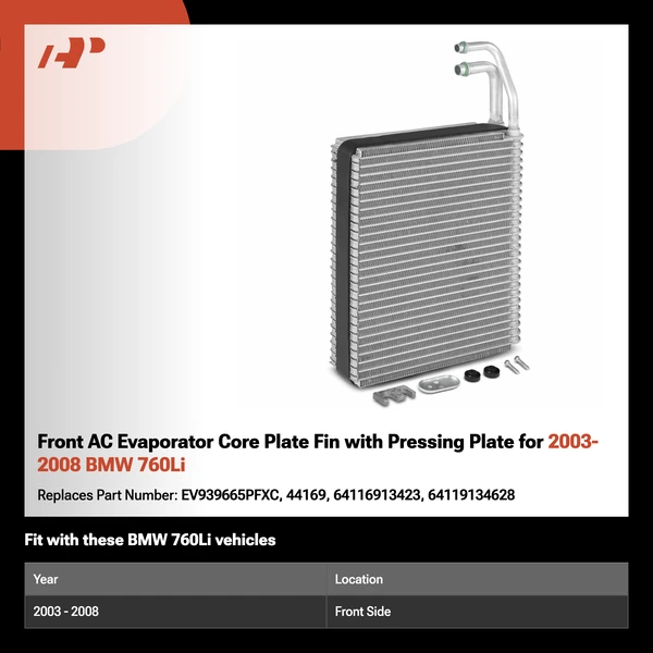 Front AC Evaporator Core Plate Fin with Pressing Plate for 2003-2008 BMW 760Li