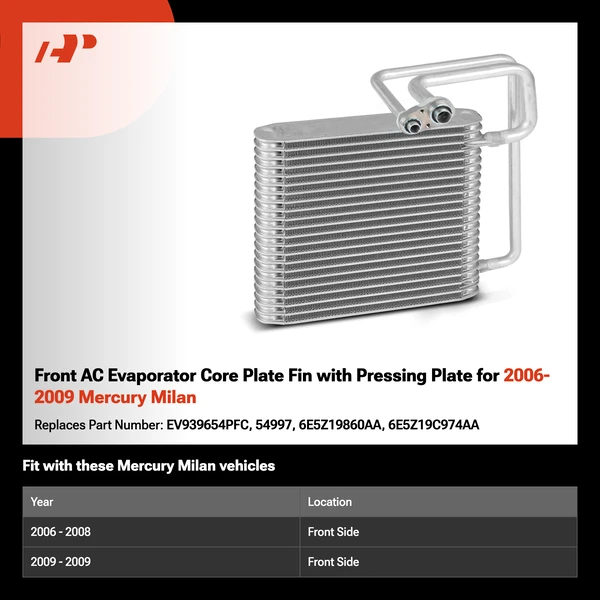 Front AC Evaporator Core Plate Fin with Pressing Plate for 2006-2009 Mercury Milan