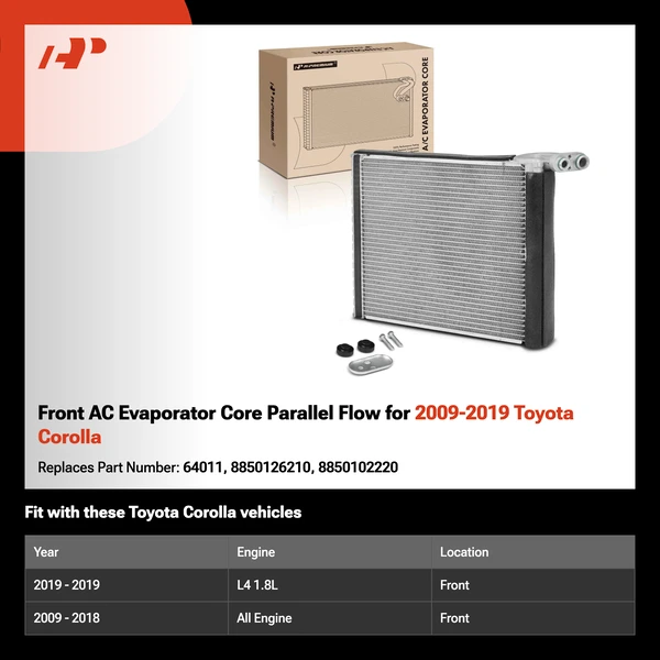 Front AC Evaporator Core Parallel Flow for 2009-2019 Toyota Corolla