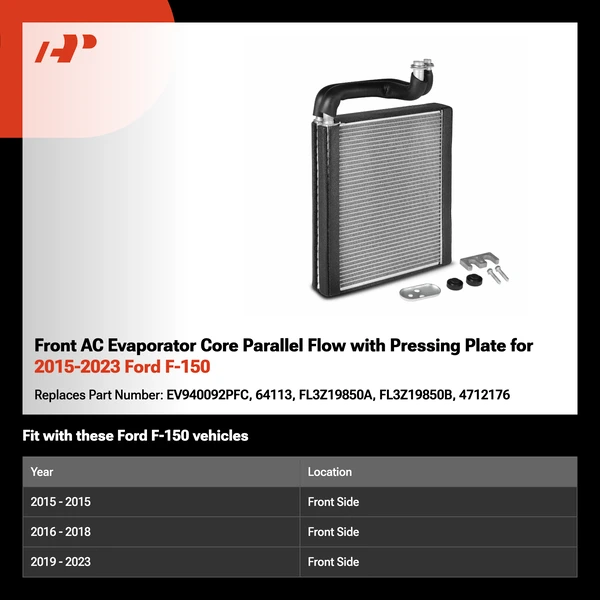 Front AC Evaporator Core Parallel Flow with Pressing Plate for 2015-2023 Ford F-150