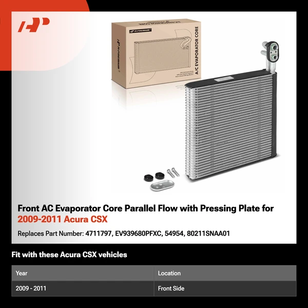 Front AC Evaporator Core Parallel Flow with Pressing Plate for 2009-2011 Acura CSX
