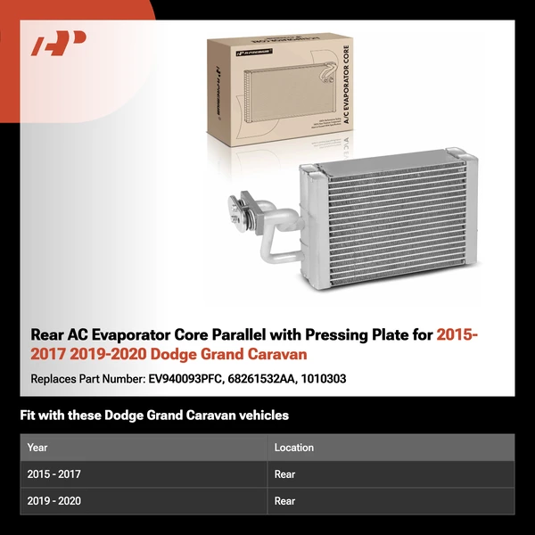 Rear AC Evaporator Core Parallel with Pressing Plate for 2015-2017 2019-2020 Dodge Grand Caravan