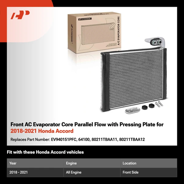 Front AC Evaporator Core Parallel Flow with Pressing Plate for 2018-2021 Honda Accord