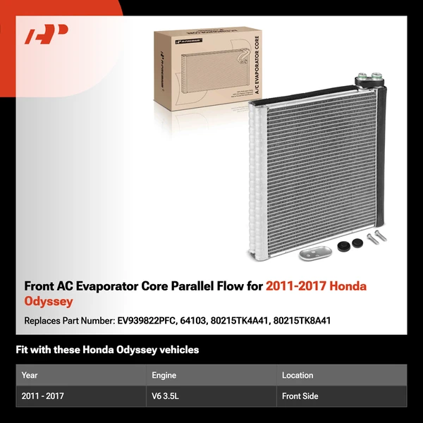 Front AC Evaporator Core Parallel Flow for 2011-2017 Honda Odyssey