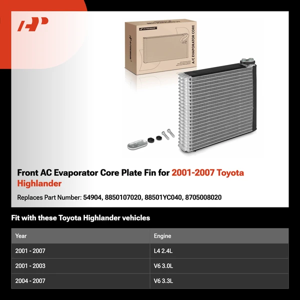 Front AC Evaporator Core Plate Fin for 2001-2007 Toyota Highlander