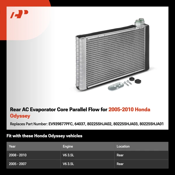 Rear AC Evaporator Core Parallel Flow for 2005-2010 Honda Odyssey