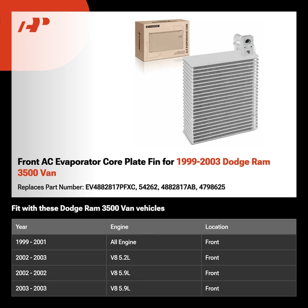 Front AC Evaporator Core Plate Fin for 1999-2003 Dodge Ram 3500 Van