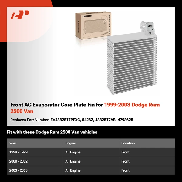Front AC Evaporator Core Plate Fin for 1999-2003 Dodge Ram 2500 Van