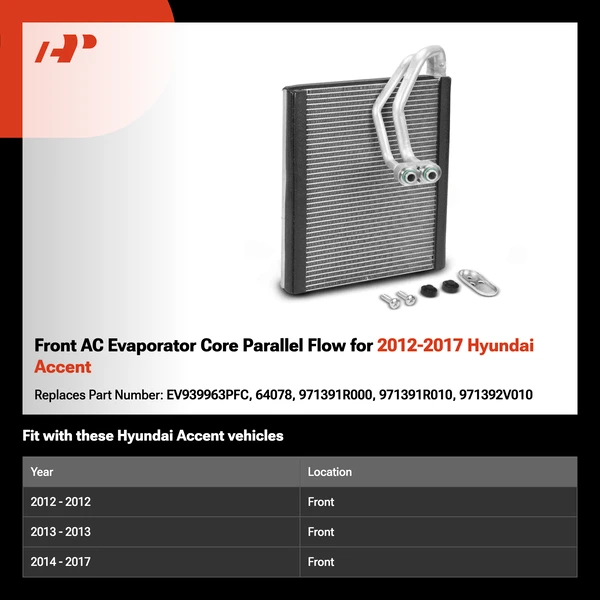 Front AC Evaporator Core Parallel Flow for 2012-2017 Hyundai Accent
